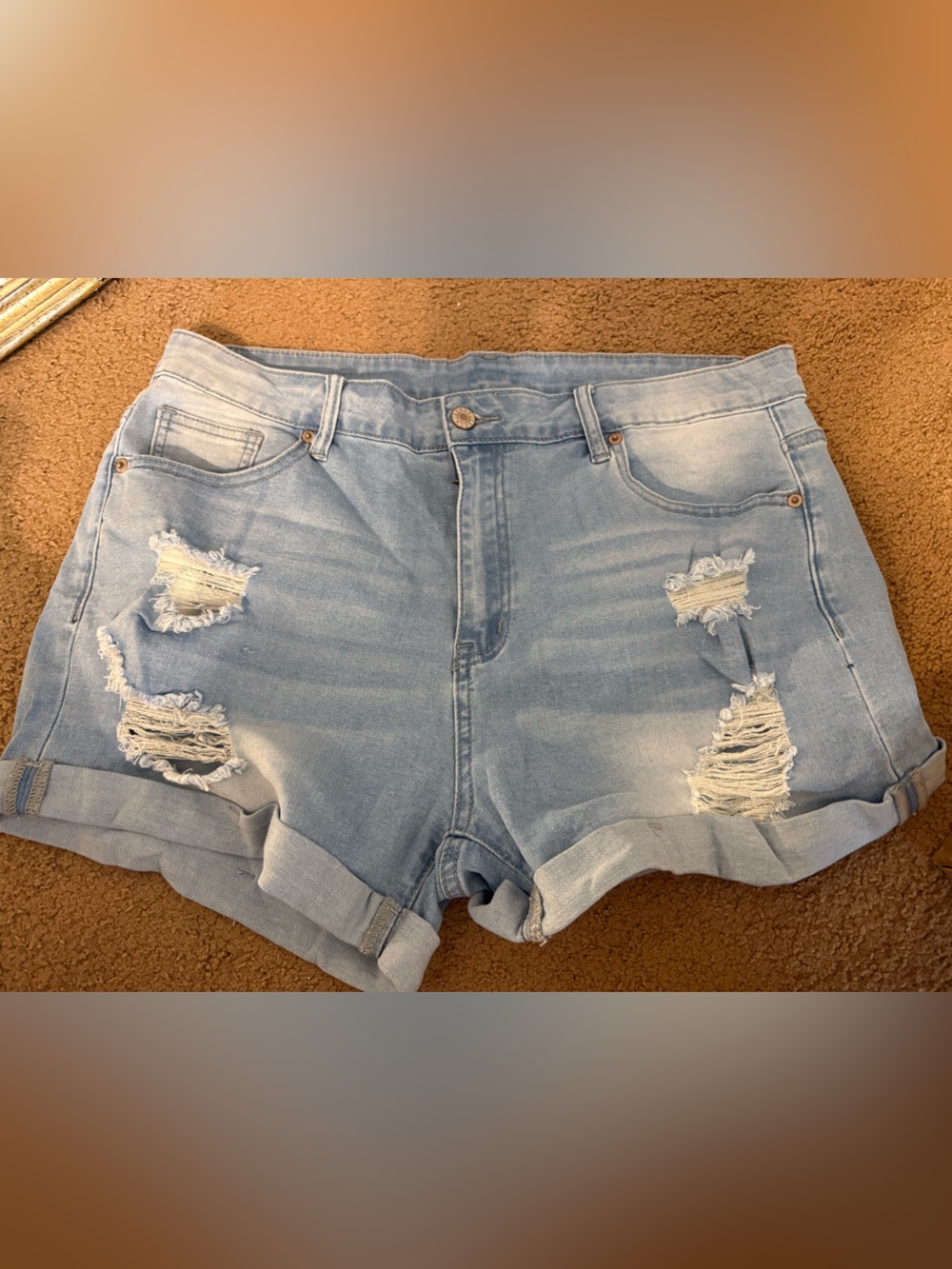 Light Wash Distressed Denim Shorts